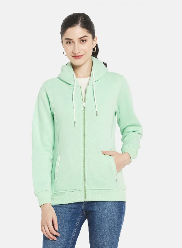 Women Sea Green Solid Sweatshirt