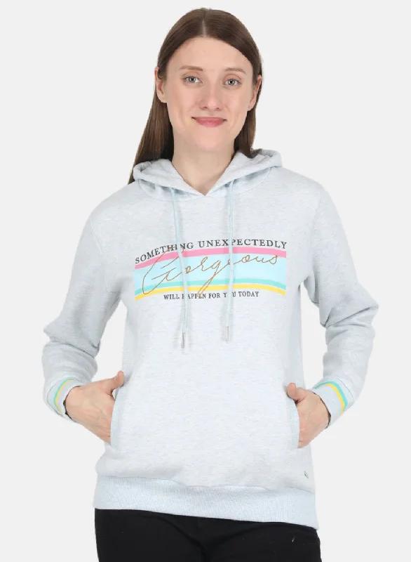 Women Sky Blue Printed Sweatshirt