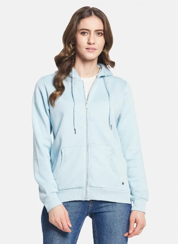 Women Sky Blue Solid Sweatshirt