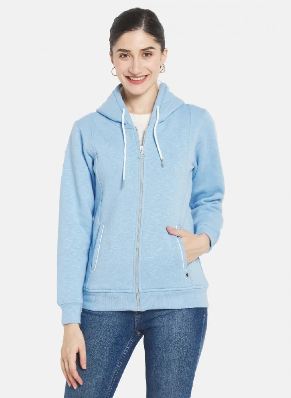 Women Sky Blue Solid Sweatshirt