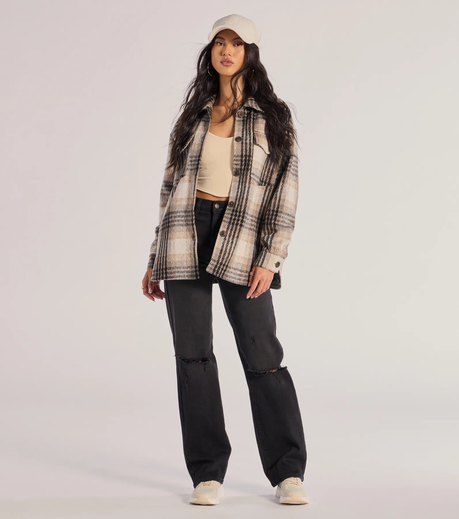 On-Point Plaid Faux Wool Shacket