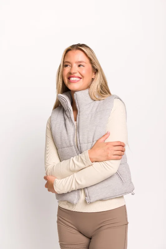 Greer Puffer Vest with Zipper in Heather Grey