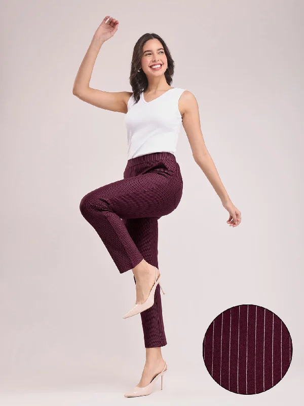 LivIn Striped Straight Pants - Maroon