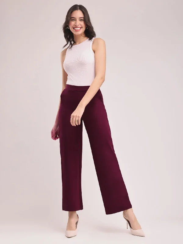 LivIn Wide Leg Pants - Maroon