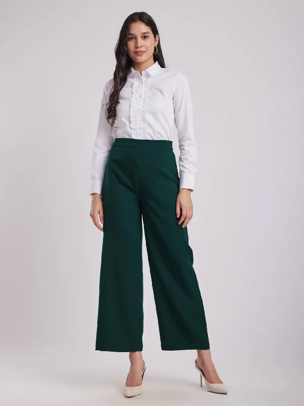 Wide Leg Trousers - Bottle Green