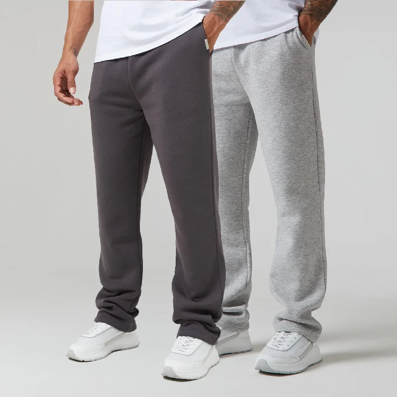 2-Pack Relaxed Fit Open Hem Joggers | Dark Grey / Grey Marl