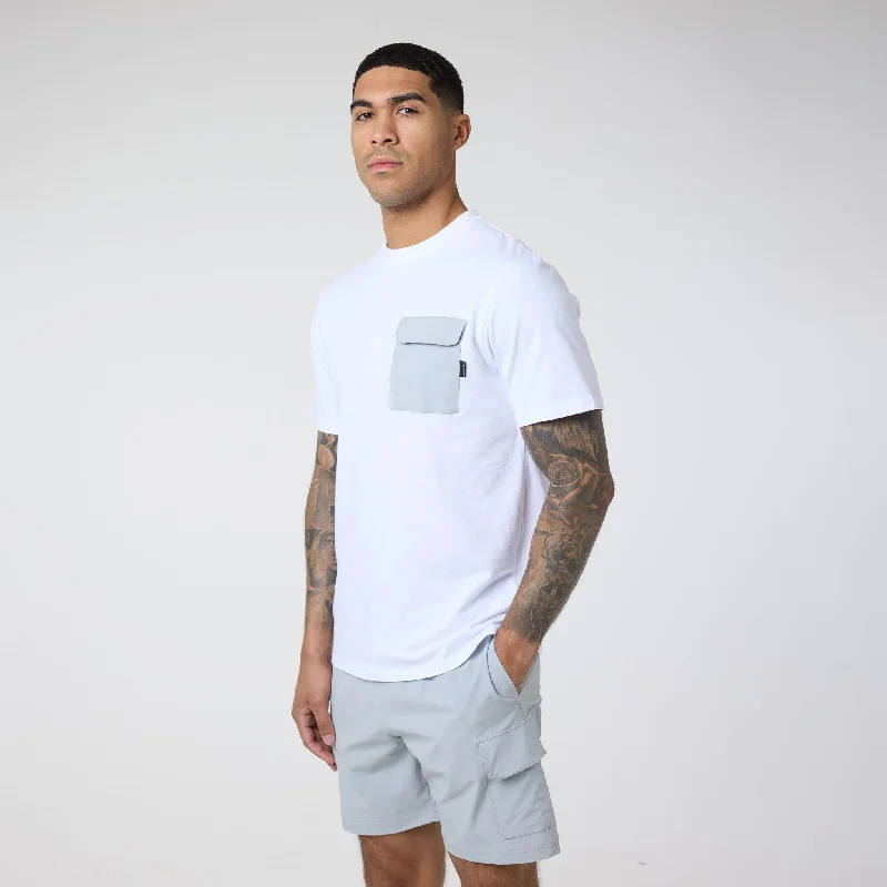 Tech Pocket T-Shirt & Cargo Short Set | White Grey