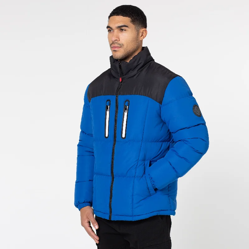 Contrast Zipped Funnel Neck Puffer Jacket | Cobalt Blue