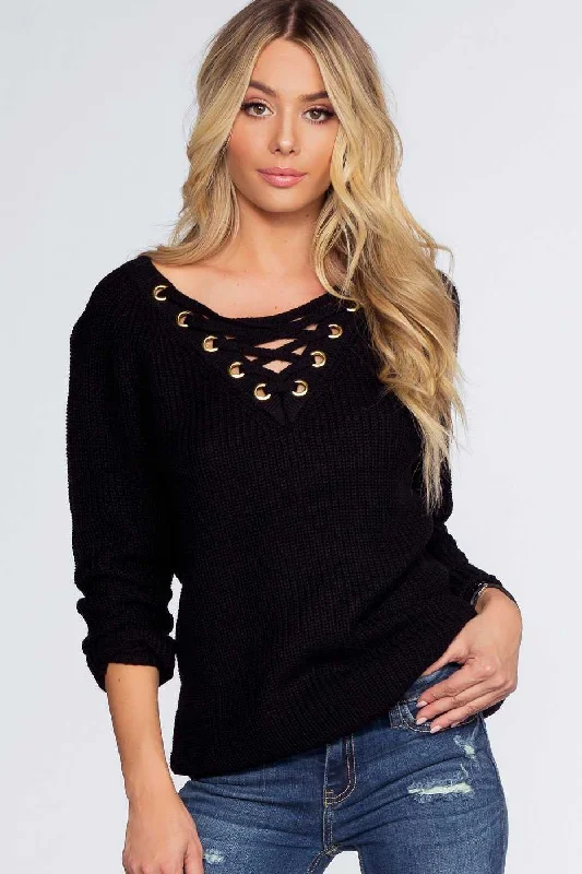 Elsa Lace Up Sweater - Black