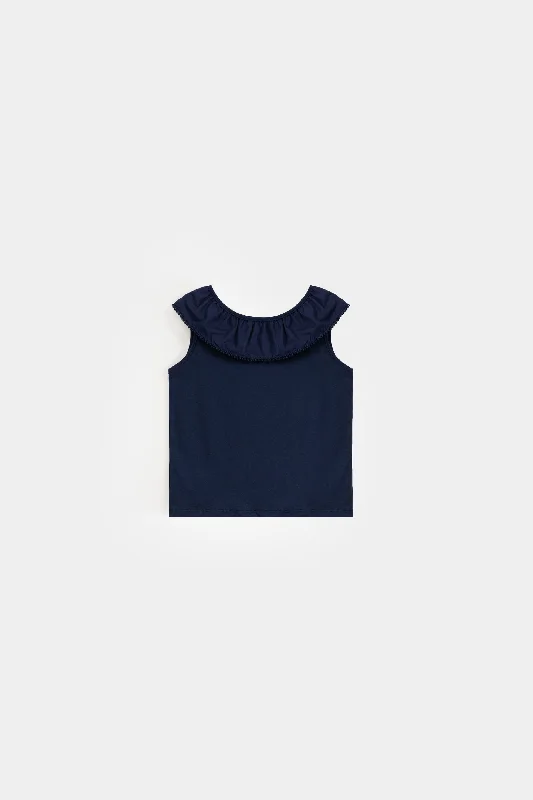 Regular Sleeveless T-Shirt With Ruffle Detail.