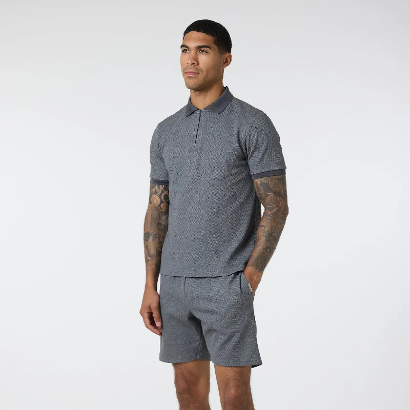 Jacquard Polo Twinset | Charcoal