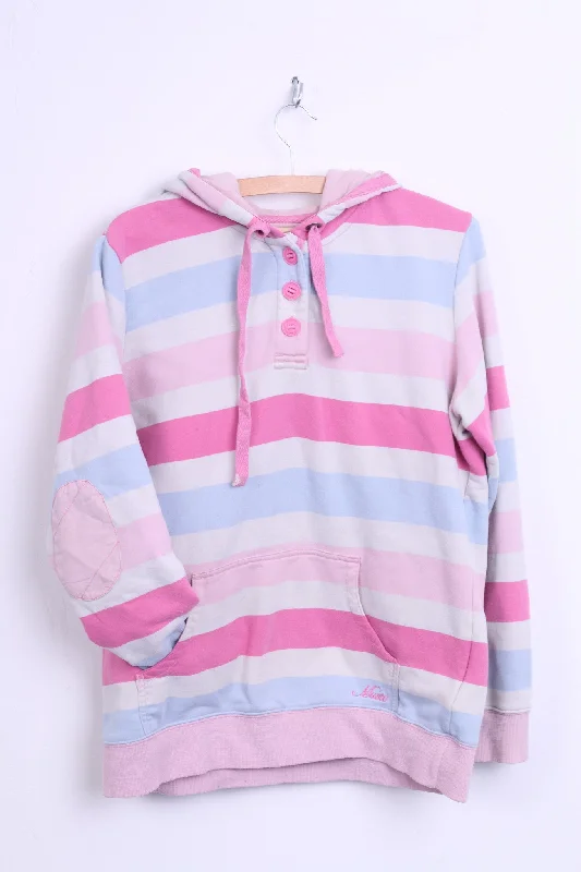 Musto Signature Womens L 42 Jumper Sweatshirt Hood Striped Cotton Pink