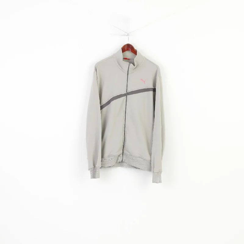 Puma Women XL Sweatshirt Grey Full Zipper Cotton Vintage Training Pockets Top