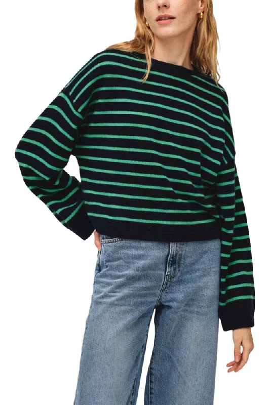 White & Warren Drop Shoulder Striped Sweater