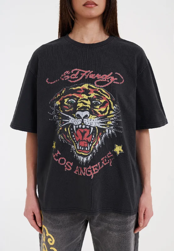 Womens La-Tiger-Vintage Tshirt Top - Black