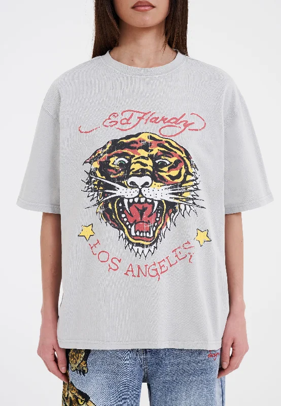 Womens La-Tiger-Vintage Tshirt Top - Grey