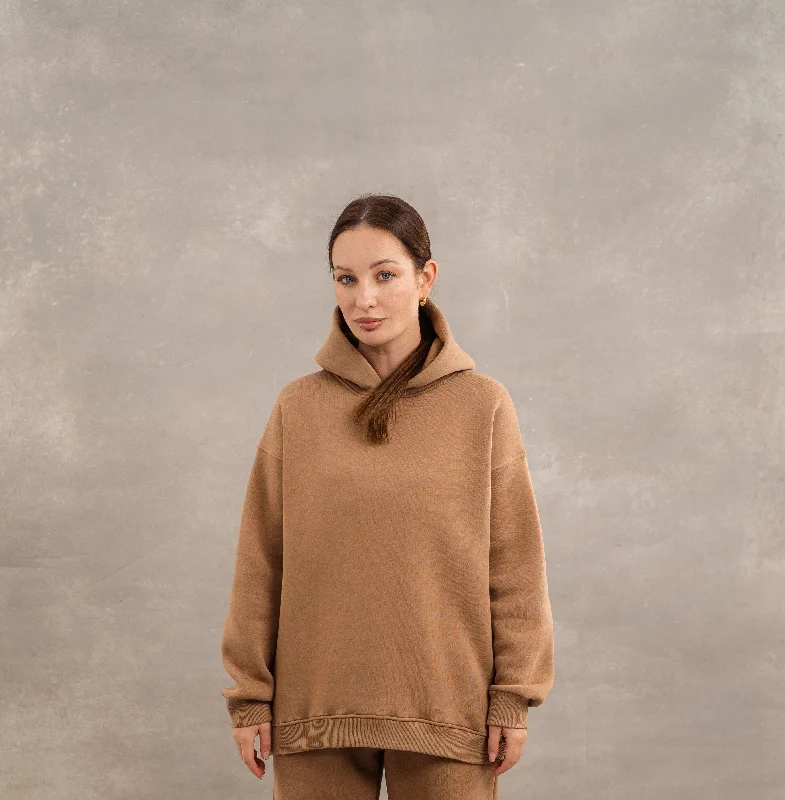 Basic Fleece Hoodie In Brown