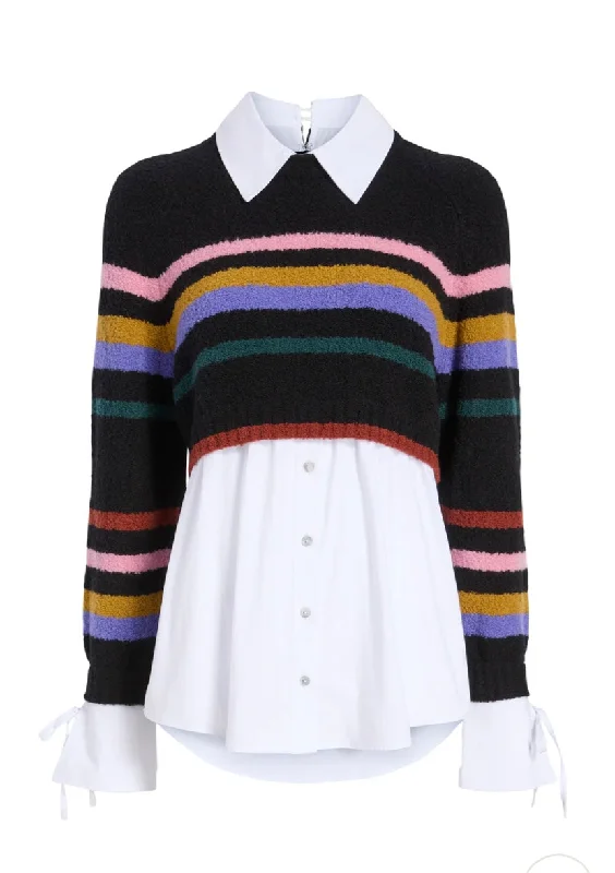 Cizk824 Colorful Stripe Layered Sweater