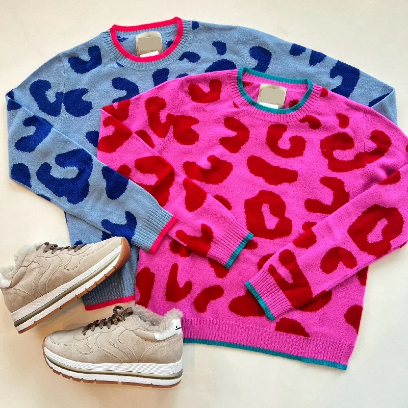 Ju1223 Pink Leopard Crew Sweater