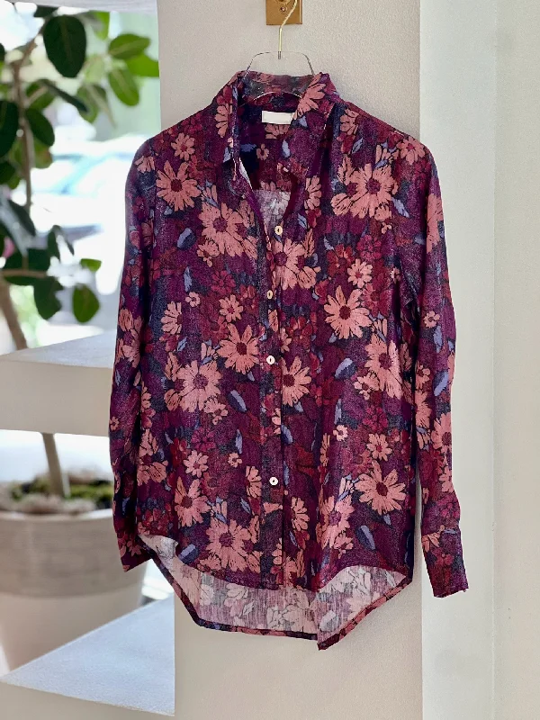 La1237 Gerbera Print Linen Shirt