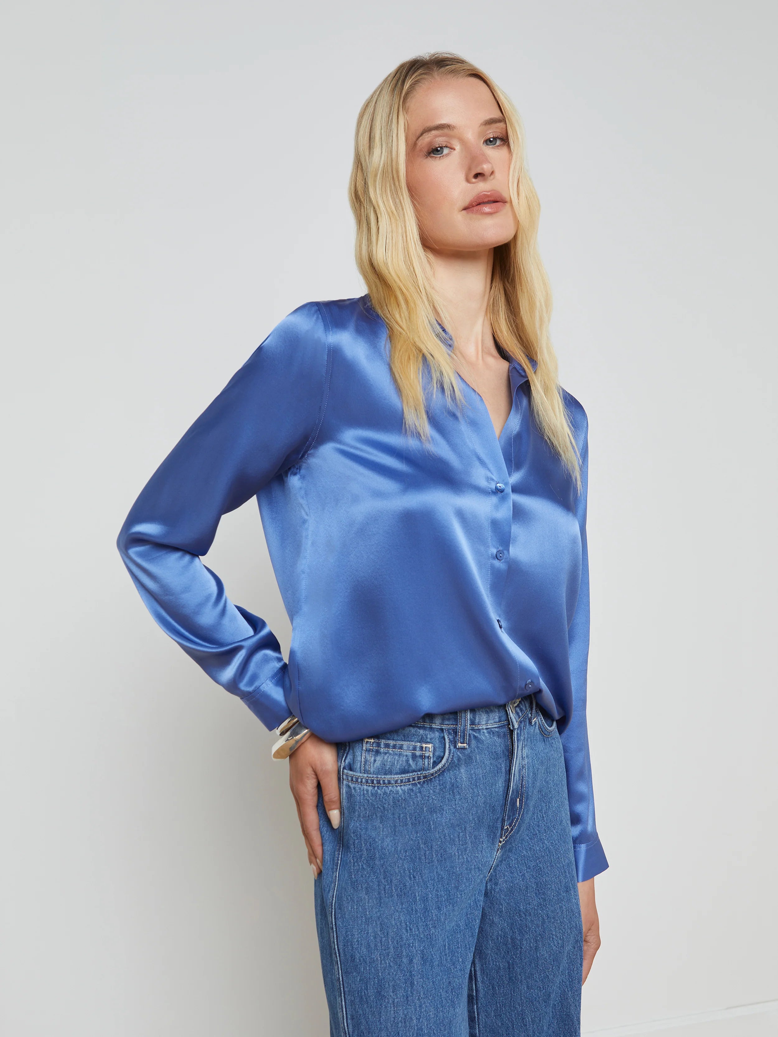 La40223 Periwinkle Silk Blouse