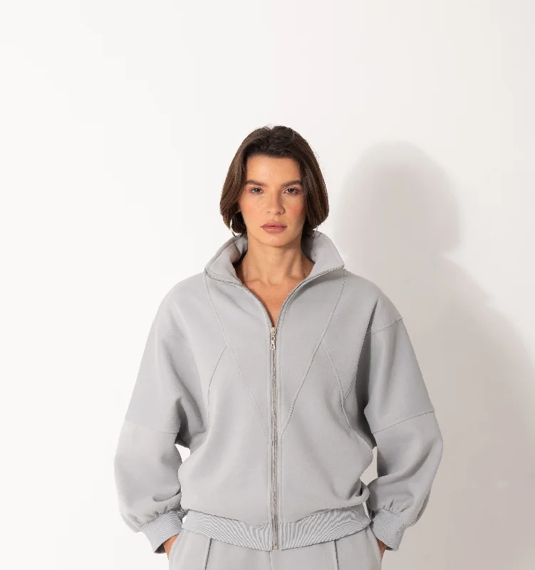 Soft Bomber Hooded Jacket In Grey