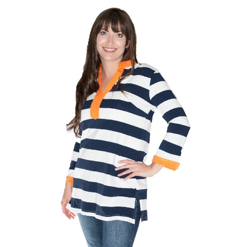 Top It Off Valorie Striped Top - Navy, White, Orange