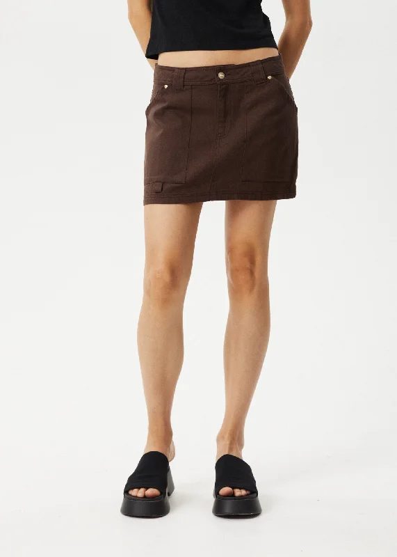 AFENDS Womens Lexi - Cargo Mini Skirt - Coffee