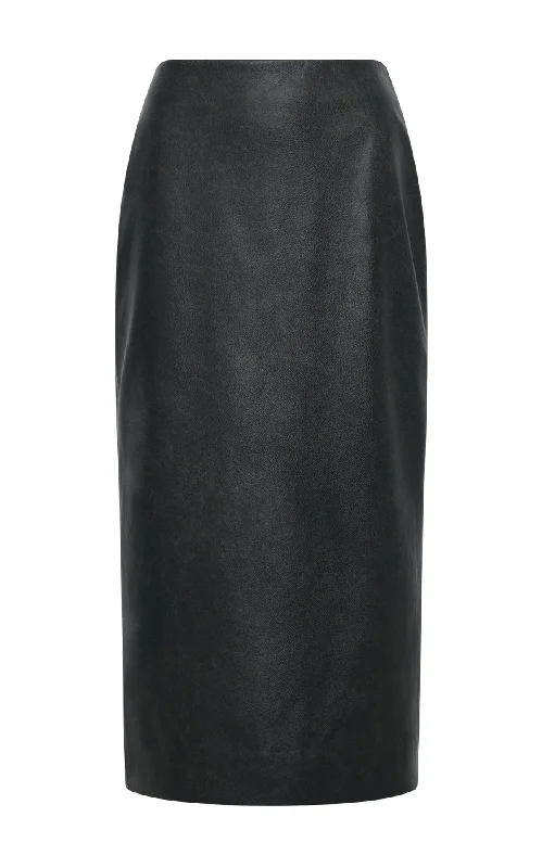 Amon Midi Skirt in Black Leather