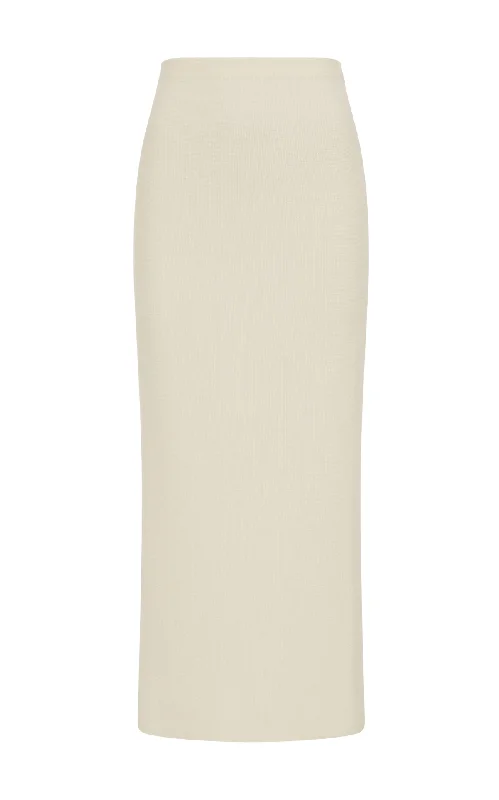 Circe Knit Maxi Skirt in Ivory Merino Wool Cashmere