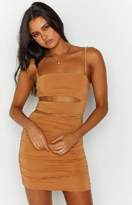 Dameela Tan Cut Out Mini Dress