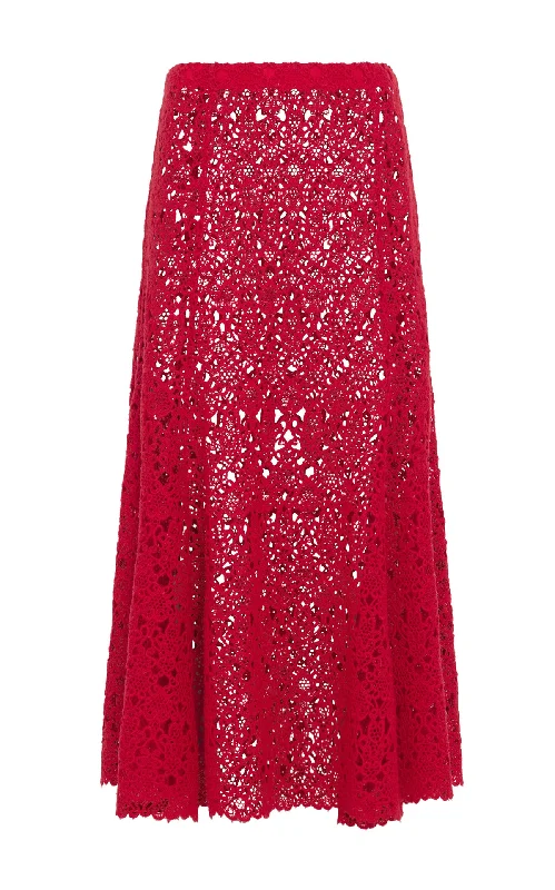 Florence Maxi Skirt in Scarlet Red Cashmere Lace