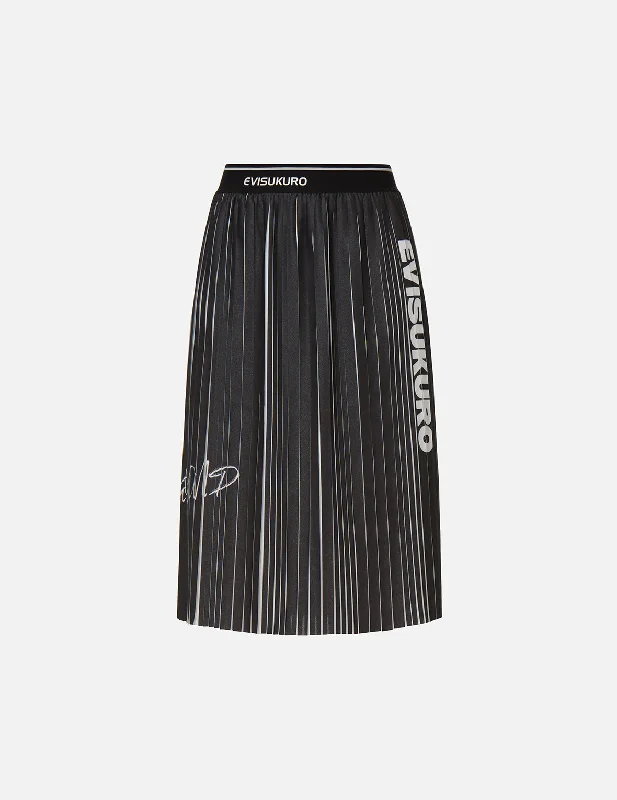 Logo Print Long Pleated Skirt