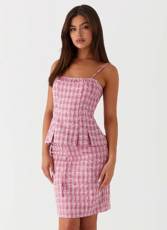 Mamita Midi Skirt - Pink Check