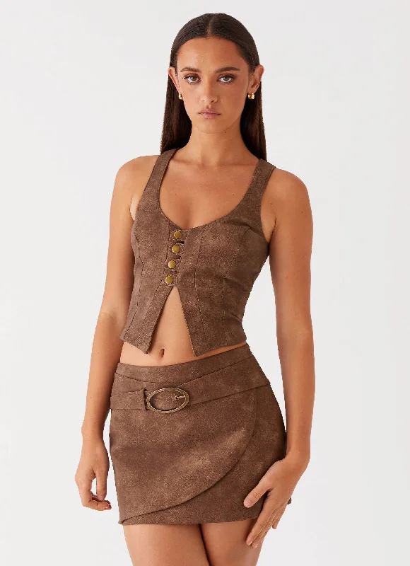 West District PU Mini Skirt - Brown